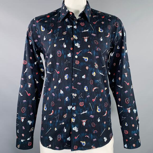 PS by PAUL SMITH Size L Black Multi Color Graphic Cotton Long Sleeve Shirt - Picture 1 of 8